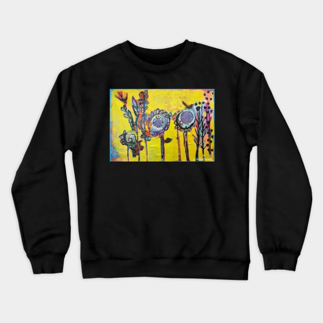 Word Flowers in Yellow Texture Crewneck Sweatshirt by Leslie Pino Durant